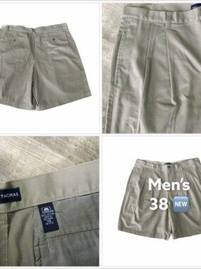 Men’s Grant Thomas 38 Large Khakis Chino Shorts Sage Olive Green Pleated NWOT